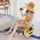 Set: Chiffon Long Robe Cardigan + Lace-trim Playsuit