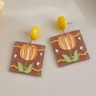 Flower Drop Earring 1 Pair - Silver Pin - Yellow & Brown - One Size