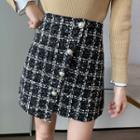 Faux Pearl Mini A-line Tweed Skirt