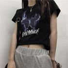 Short-sleeve Butterfly Lettering Cropped T-shirt
