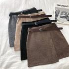 Asymmetric Melange High-waist A-line Skirt With Belt