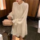 Long Sleeve Pleated Dress Almond - One Size