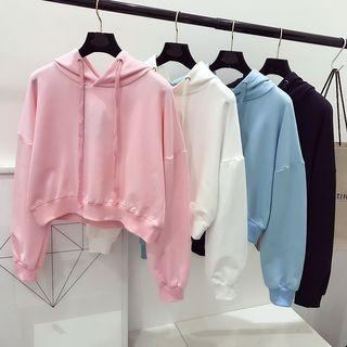 Plain Long-sleeve Hooded Pullover