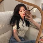 Floral Short-sleeve Knit Top Off-white - One Size
