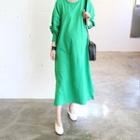 Drop-shoulder Slit-hem T-shirt Dress