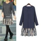 Patterned Mock Two-piece Long-sleeve Dress
