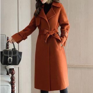 Tie-waist Buttoned Long Coat