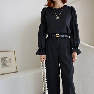Sheer Cinch-sleeve Blouse