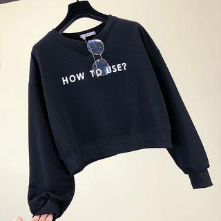 Puff-sleeve Lettering Cropped Pullover