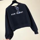 Puff-sleeve Lettering Cropped Pullover