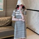 Short-sleeve Polo-neck Striped Mini Dress