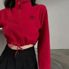 Drawstring Crop Pullover Red - One Size