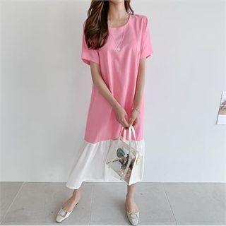 Contrast-hem Linen Blend Midi Dress