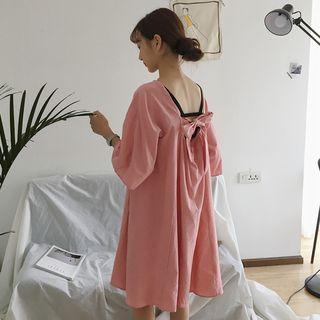 Bow Accent Back 3/4 Sleeve Dress