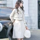Set: Cropped Double-breasted Jacket + High Waist A-line Skirt
