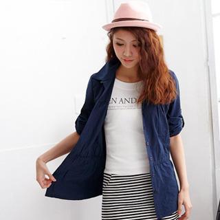 Gathered-waist Tab-sleeve Blouse