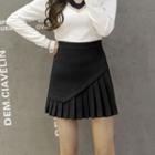 Pleated Woolen A-line Midi Skirt