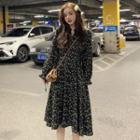V-neck Floral Medium Long Dress As Shown In Figure - One Size