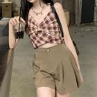 Plaid Bow Camisole Top / Pleated Shorts