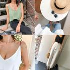 Spaghetti-strap Plunge-neck Crepe Top