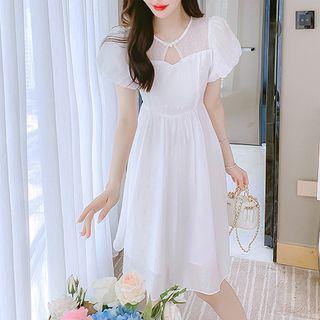 Short-sleeve Cutout Chiffon A-line Dress