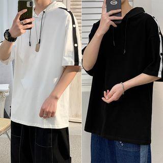 Elbow-sleeve Contrast Trim Hoodie