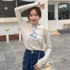 Long-sleeve Striped Sweater With Print Necktie