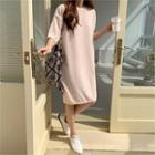 Elbow-sleeve Slit-side T-shirt Dress