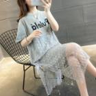 Short-sleeve Lettering Lace Overlay T-shirt Dress