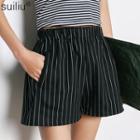 Elastic Waist Striped Shorts Navy Blue - One Size