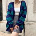 V-neck Striped Cardigan Green - One Size