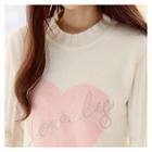 Heart Print Lettering-embroidered Knit Top