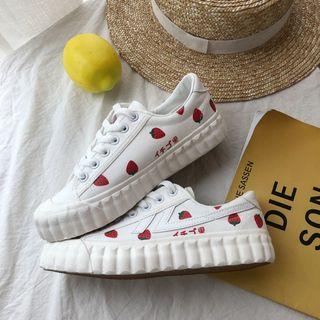 Strawberry Print Canvas Platform Sneakers