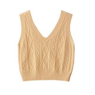 V-neck Plain Striped Knit Vest
