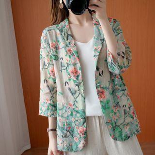 Elbow-sleeve Floral Print Jacket