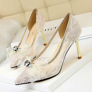 Lace Bow-accent Pointy Stilettos