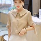 Tie-cuff Short-sleeve Chiffon Blouse
