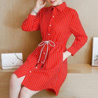 Long-sleeve Striped Mini Shirtdress