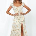 Floral Slit Short-sleeve Midi A-line Dress