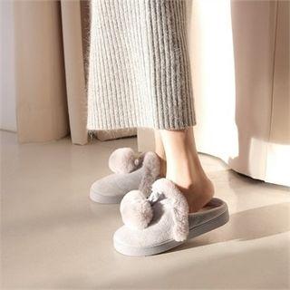 Pompom-detail Faux-fur Slide Sandals