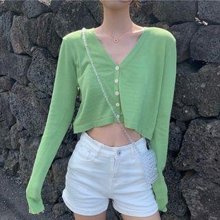 V-neck Long-sleeve Knit Shirt