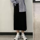 High-waist Plain Split A-line Skirt Black - One Size