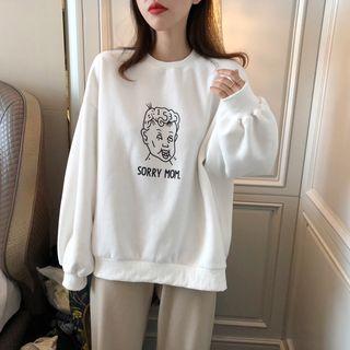 Cartoon Print Sweatshirt White - One Size