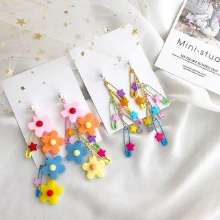 Flower / Safety Pin Star Fringed Earring