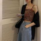 Floral Print Smocked Cropped Camisole Top / Short-sleeve Blazer