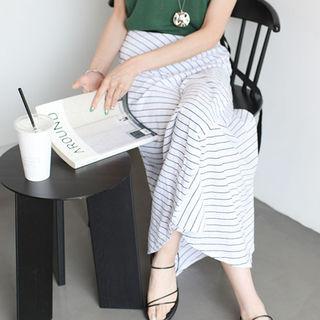 Stripe Tie-waist Wrap Long Skirt