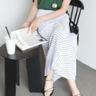Stripe Tie-waist Wrap Long Skirt