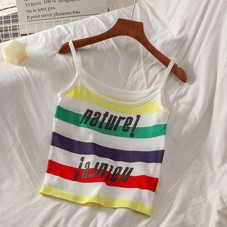 Striped Lettering Camisole Top Stripe - Yellow & Green - One Size