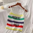 Striped Lettering Camisole Top Stripe - Yellow & Green - One Size