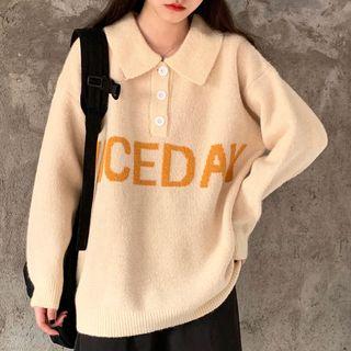 Lettering Polo-neck Sweater